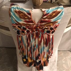 Women’s multi colored halter top with fringe